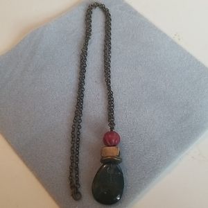 Beaded Pendant Necklace  Green Teardrop Charm Layered Boho Chain